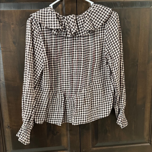Doen Brown and White Gingham Ruffle Blouse - Picture 6 of 6